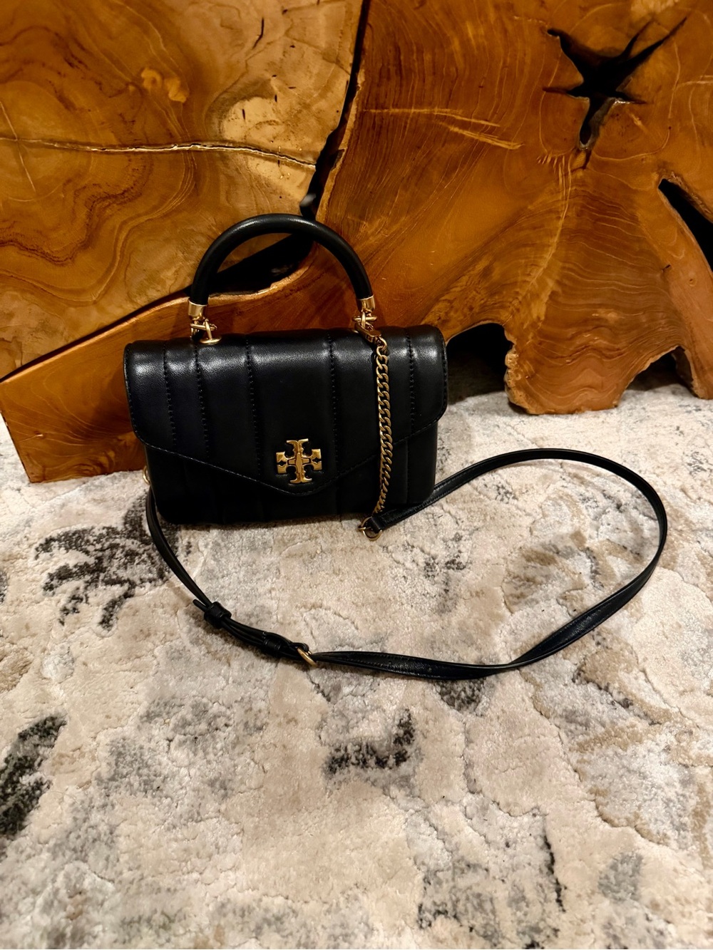 Tory Burch Mini Kira Black Quilted Leather Top-Handle Crossbody